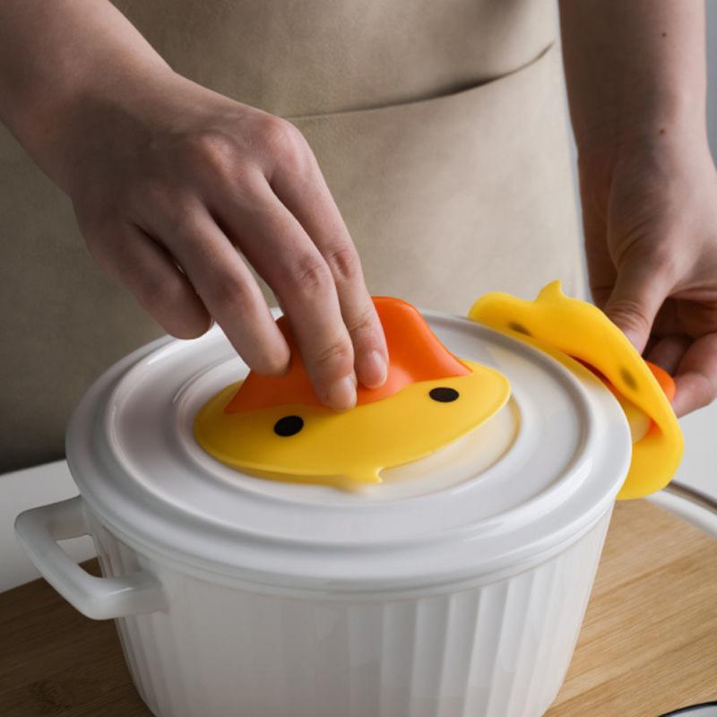 Gants de cuisine Anti-brûlure, 2 pièces, petit canard jaune, Clip isolant de protection, haute température, gant de cuisson pour micro-ondes
