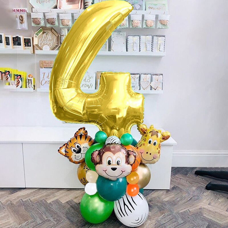Jungle Animal Balloons Set Animal Zoo Theme Birthday Balloons 32inch Gold Number Globos Kid 1st Birthday Party Baby Shower Decor