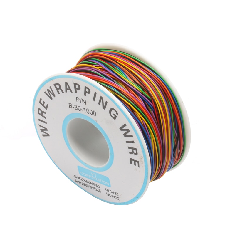 Rollo de 8 colores 30AWG Alambre de Envoltura de cable, cobre estañado sólido, Aislamiento de PVC