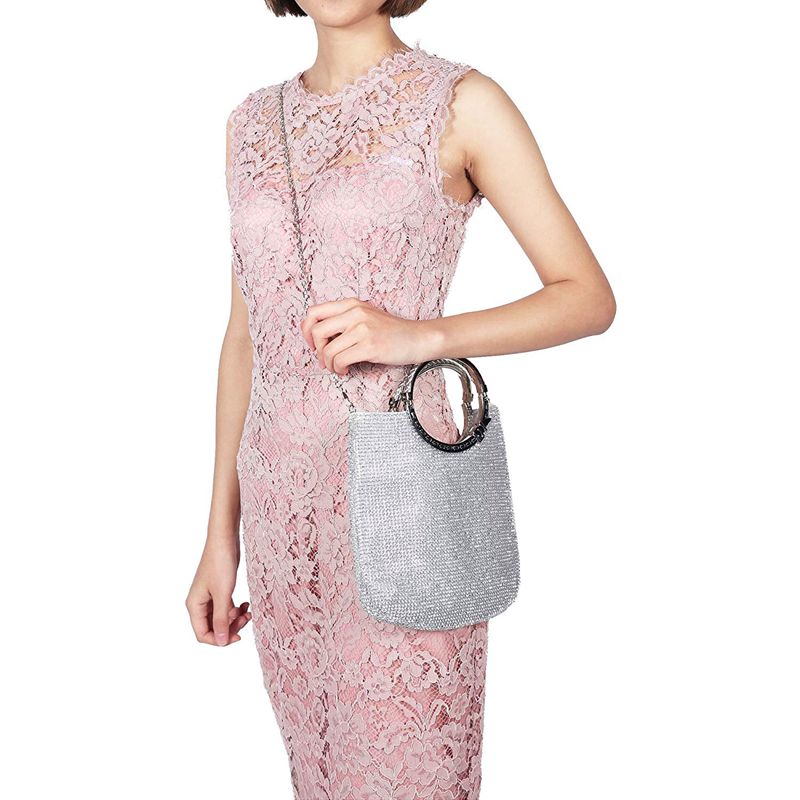 -sac à main femme strass + satin sac sacs de soirée pochette de mariage sac à main (argent)