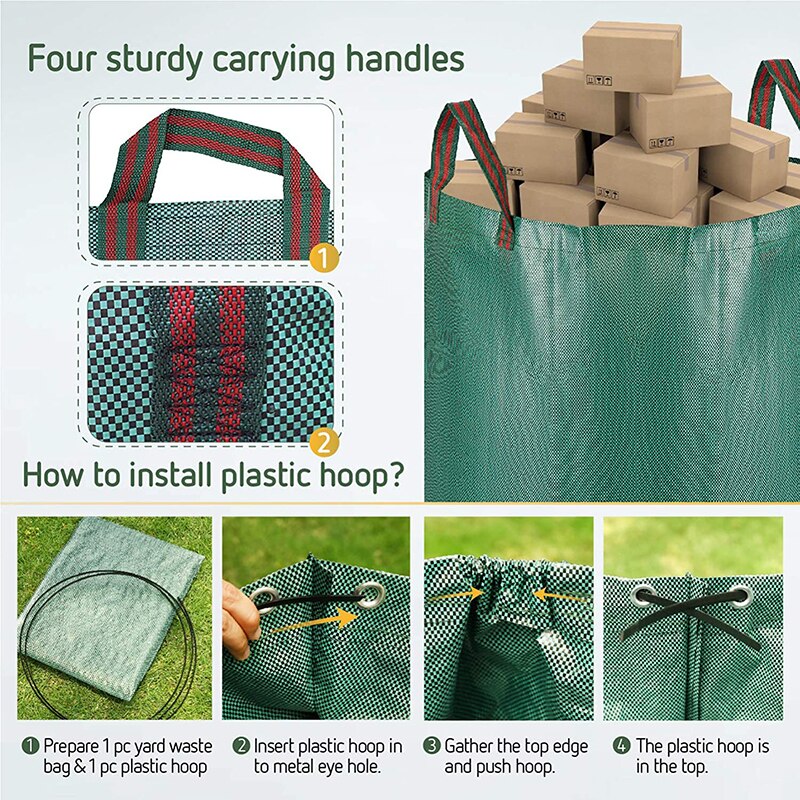 500L/300L Large Capacity Heavy Duty Garden Waste Bag Garden Rubble Waste Woven Rubbish Bags Yard Bins Storage Kitchen Waste Bag