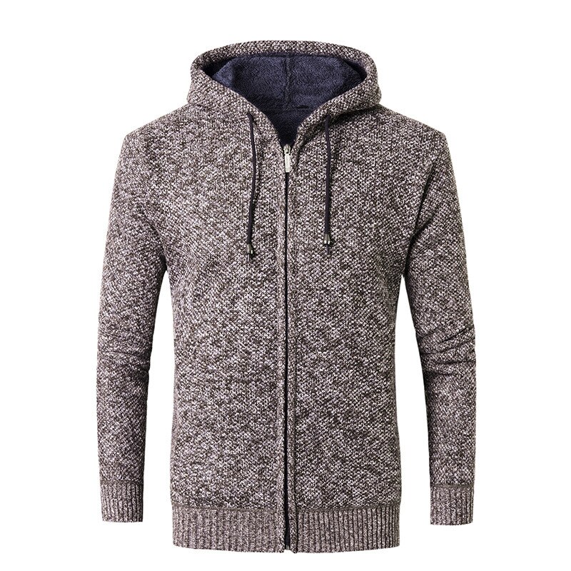 Efterår vinter herre hætte cardigan lynlås tyk blød langærmet solid komfortabel frakke strikket afslappet herre sweater: Som vist / Xxxl
