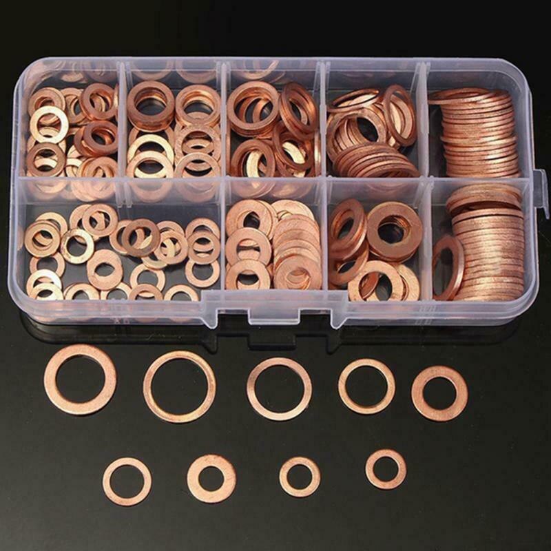400 st/kartong massiv koppar krossbricka tätning tätning platta o-ring packningar sortiment box kit set för personbil lastbil fordon 9 stl.