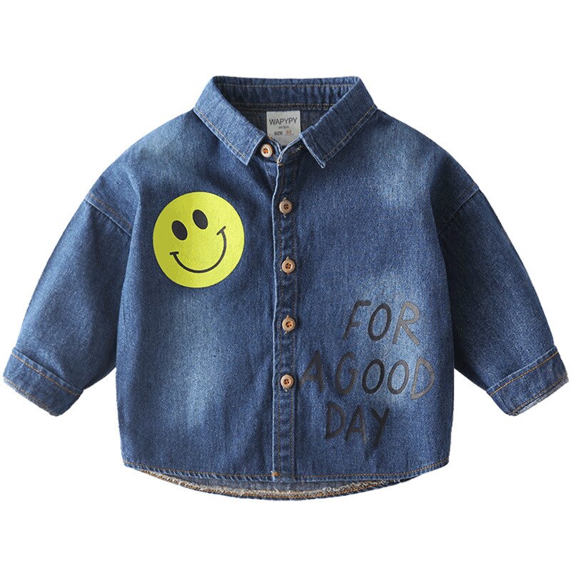 Nouveaux garçons chemise bébé dessin animé Smiley chemise automne vêtements pour enfants: Bleu / 9M