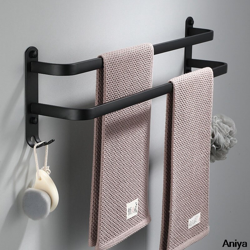 Badkamer Handdoekenrek Wall Mounted Handdoek Hanger Alle Zwarte Handdoek Houder 30-60Cm Handdoek Bar Keuken Handdoek Houder badkamer Accessoires