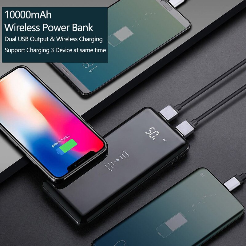 10000mAh Qi Wireless Charger Power Bank External Battery Fast Wireless Charging Powerbank For iPhone Xiaomi Samsung Huawei