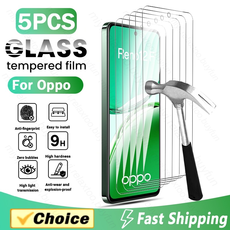 5PCS 100% Original HD Tempered Glass Screen Protector for Oppo Reno12 F 4G Protect Glass on Appo Reno12F Reno 12F 12 F F12 4/5G: High Definition