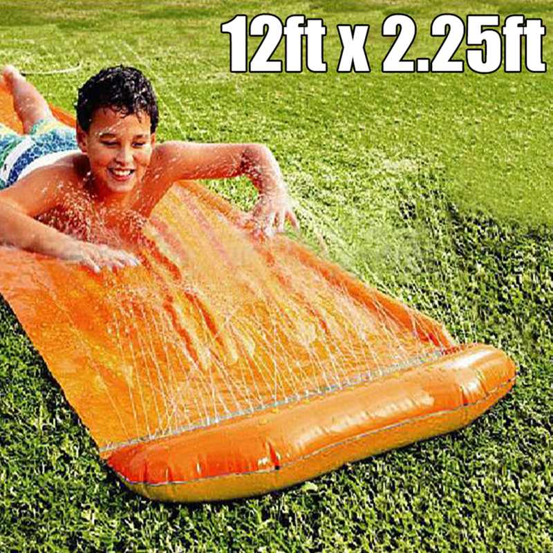 12ftx2.25ft Single Inflatable Water Slide Mat Summer Waterskiing Splash Play Toys Outdoor Surfboard Summer Water Games