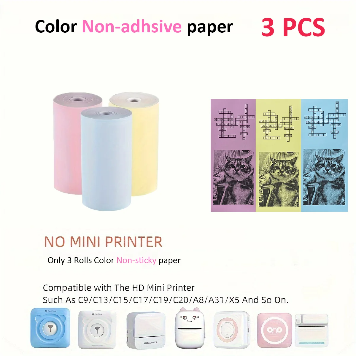 Mini-Drucker, farbiger Aufkleber, Thermopapier, Etikettenpapier, Aufkleber, Fotopapiere für PeriPage PAPERANG Poooli, 57 mm Breite, Fotodrucker: Rosa