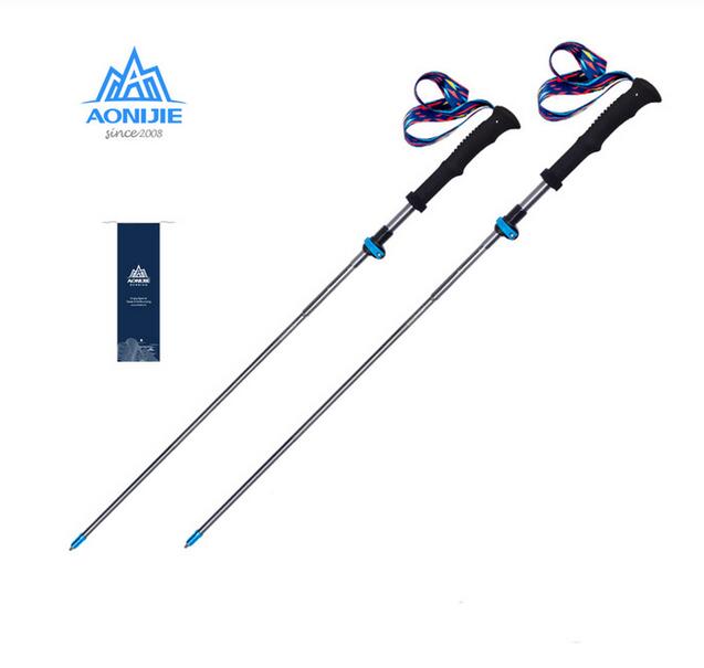 AONIJIE-Bastones plegables ligeros para caminar, bastones de Trekking de fibra de carbono, para senderismo al aire libre, 3 secciones: 2 pcs Black Blue