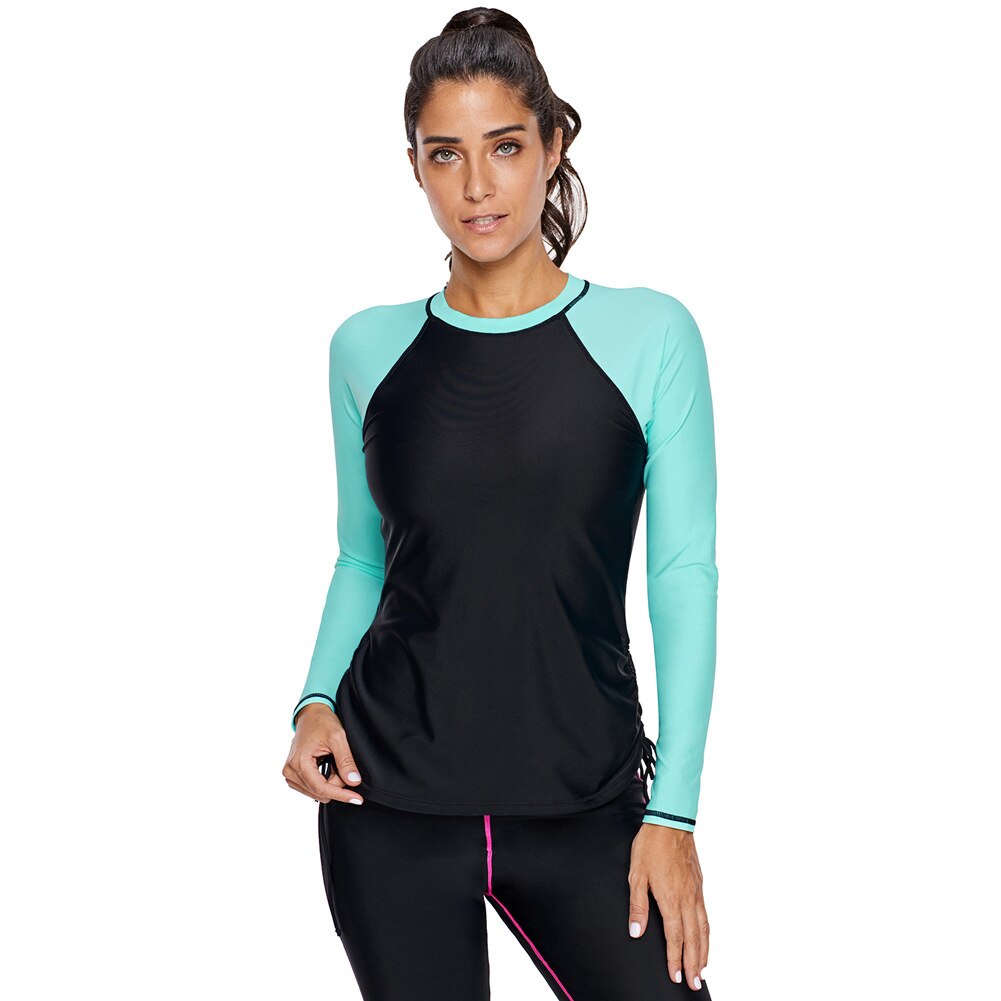 Snel Droog Water Sport Rash Guard Top Lange Mouw T-shirt Vrouwen Badmode Strand Duiken Lycra Upf 50 + Kitesurf Jas pak Borst: Black-Blue / Xl