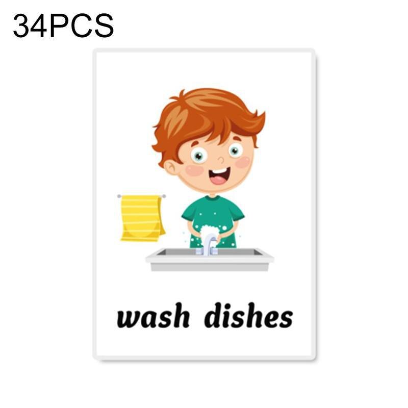 34pcs Early Education Puzzle Cards For English Learning Kids Daily Behavior Life Educational Word Card Autism Baby Training Card: Default Title