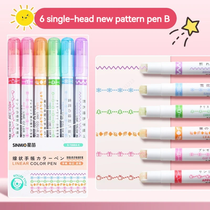 6 stks/set Bloem Lijn Vorm Markeerstift Roller Tip Curve Liner Marker Kawaii Koreaanse Briefpapier School Kantoorbenodigdheden: Bordeaux