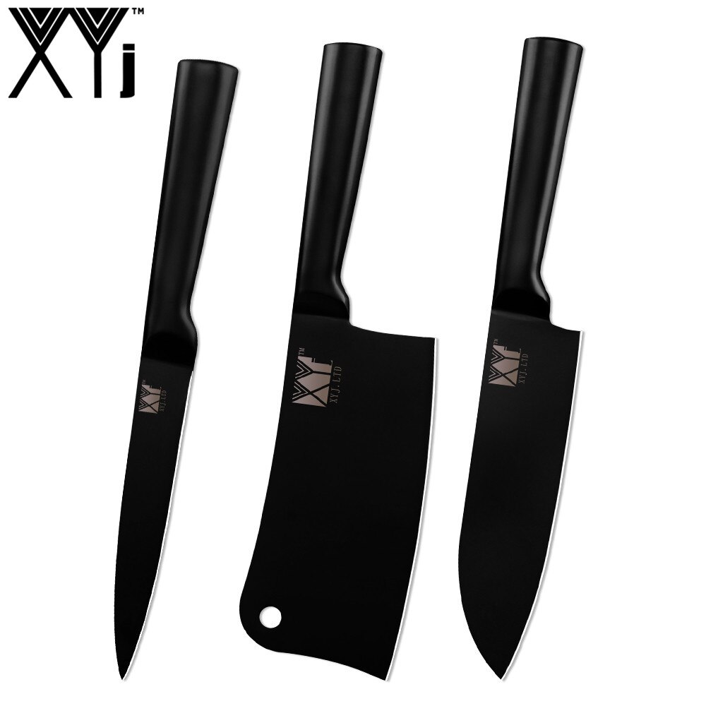 XYj 4pcs Kitchen Chopping Knife Set High Carbon Stainless Steel Santoku Utility Knife All Black Kitchen Tool Cooking Gadgets: B.3pcs set