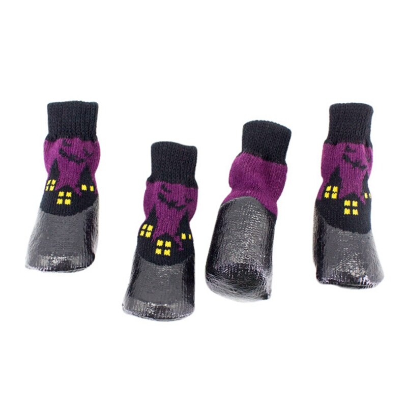 Halloween huisdier waterdichte antislip paarse sokken rubberen zool pootbeschermers, klein medium groot hond vuilafstotende voetbedekking .6