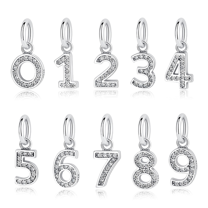 Original 100% 925 Sterling Silver Charm Bead Number One Nine Pendant Charms Fit Bracelets Necklaces Diy Women Jewelry