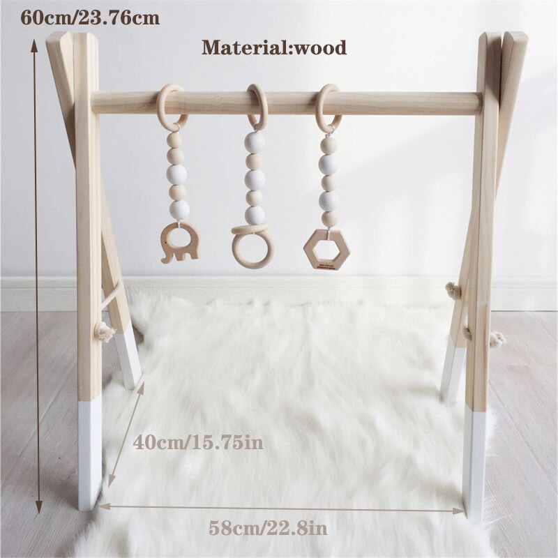 1Set Nordic Style Baby Gym Play Nursery Sensory Ring-pull Toy Wooden Frame Infant Room Toddler Clothes Rack Kids Room Decor: Elephant Geometry