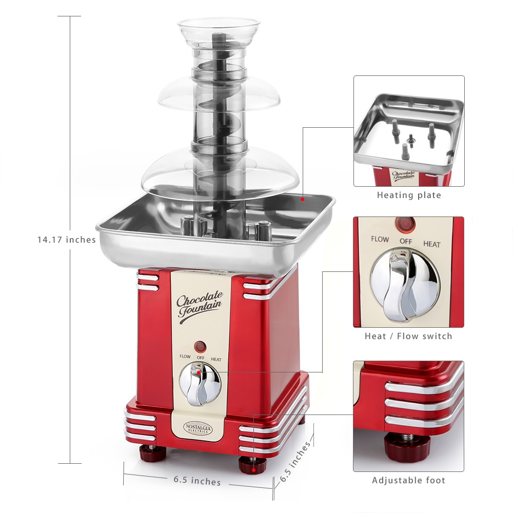 NOSTALGIA ELECTRICS RFF500 Chocolate Fondue Fountain Three-Tier Tower Fondue Pots