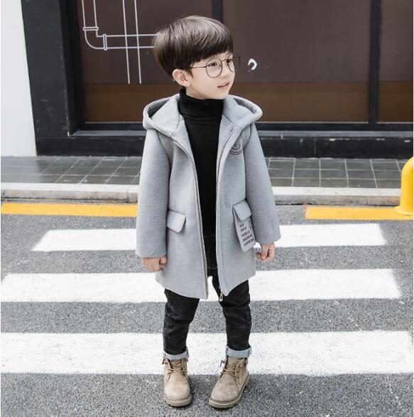 Manteau en laine pour garçons vêtements pour enfants hauts automne hiver vêtements pour adolescents pardessus en laine pardessus enfants manteau à capuche veste enfant manteaux
