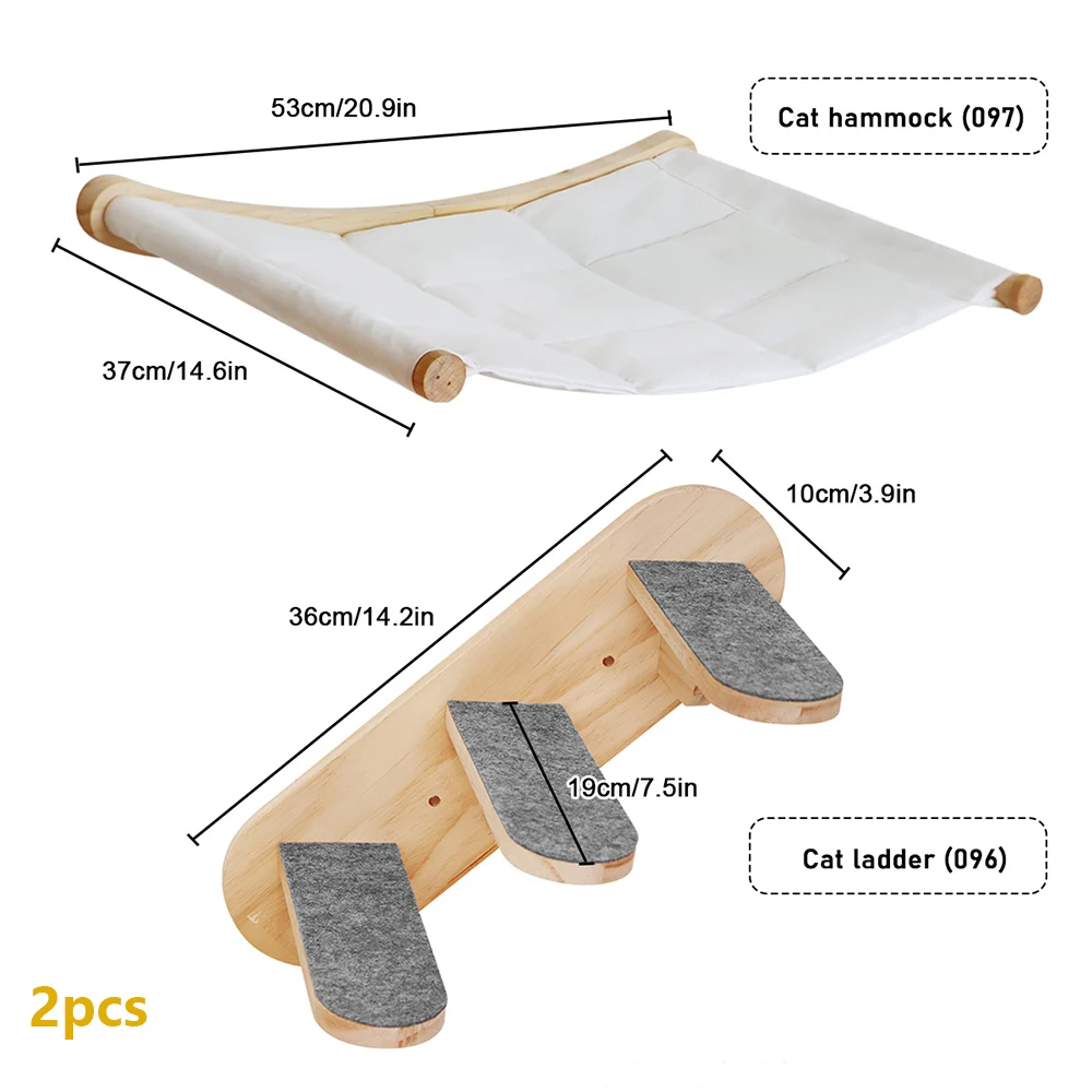 Wooden Cat Tree Tower Wall Mounted Cat Climbing Shelves Hammock Stairs House Cats Walk Playground Pet Furniture Accessories: Silver