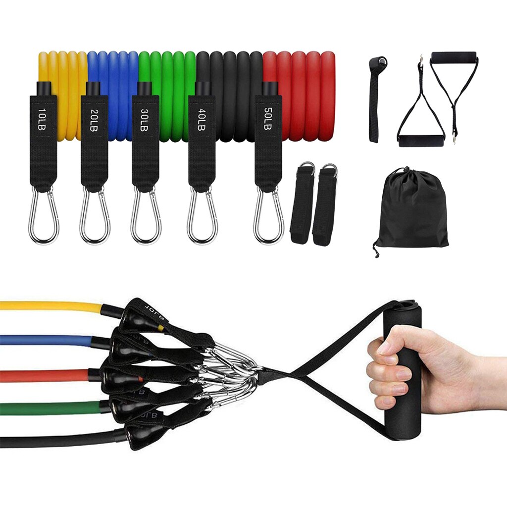 11Pcs RESISTANCE BANDS WORKOUT EXERCISE YOGA FITNESS MUSCLE TONER TRAINER GEAR