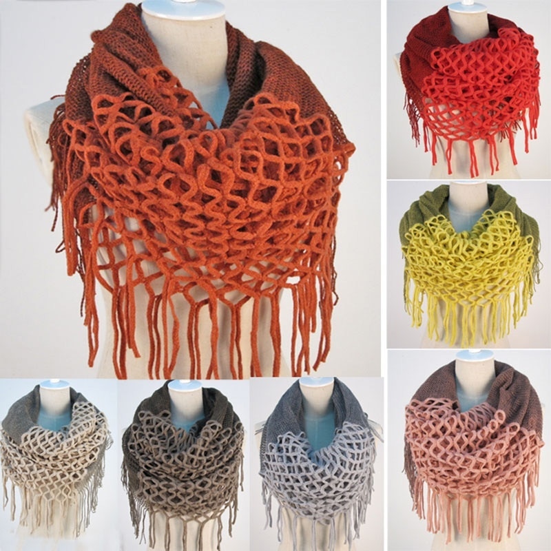 Mode Vrouwen Winter Warm Knit Loop Sjaal Kwasten Soft Shawl Twee stijlen Infinity en rechte