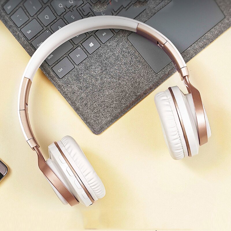 Casque sans fil or casque Bluetooth pliable casque stéréo écouteurs de jeu Support TF carte avec micro pour téléphone PC Mp3