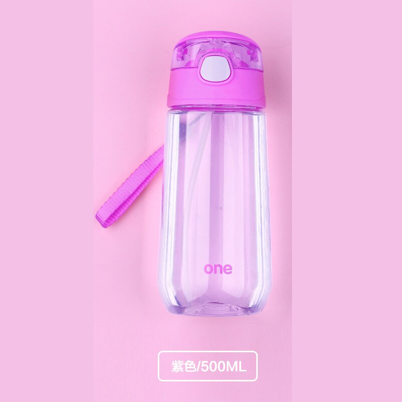 500ml spedbarn baby drikke kopp med et sugerør bærbart tau bpa gratis baby tåteflasker sippy trening spedbarn mat kopper: Lilla