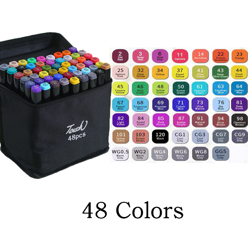 24-60 Kleuren Vette Art Marker Pen Set voor Tekening Double Headed Schetsen Tip Gebaseerde Markers Graffiti Manga School Art Supplies: Rood