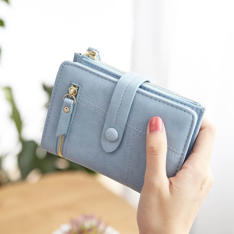 Kvinders læder lille tegnebog dame lang solid møntlomme pung clutch taske: Blå