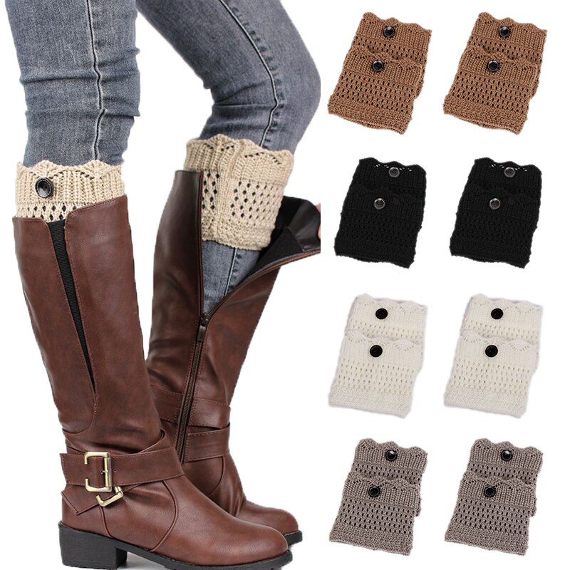 1 paar dames gehaakte laarzen met manchetten, gebreide korte leggingtoppers, laarzen enkelwarmers, winterbeenwarmers