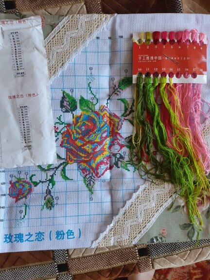 Kit de bordado artesanal de flores rosas, funda de almohada de hilo acrílico, tapiz de lona, Fundas de cojín de costura,