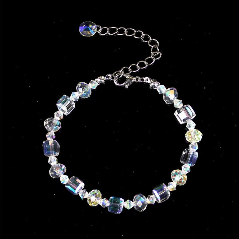 Summer Square Crystals Link Chain Stretch Charm Bracelets For Women Adjustable Party Jewelry Pulseras Mujer