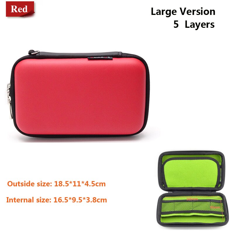 Portable Protective Storage Bag Hard Drive Bag for 2.5&quot; HDD Enclosure hard disk case power bank SD/TF card usb cable earphone: Red-L