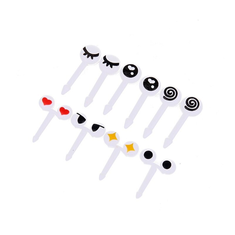 10pcs/set Mini Fruit Fork Eye Cartoon Expression Plastic Fork Fruit Toothpick For Children Fork Dessert Prikkers