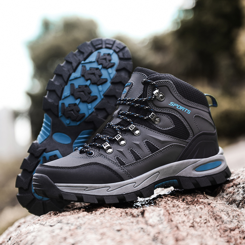 Botas de senderismo de para hombre, zapatos de Trekking de otoño e invierno, botas de cuero impermeables, botas de escalada antideslizantes para exteriores para hombre y mujer, talla 46: Gris / 46