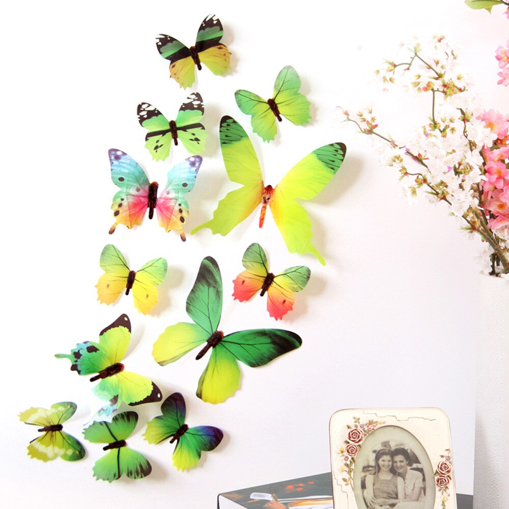 12 stk 3d gør-det-selv sommerfugle-regnbue-mærkat wallstickers hjem stue dekorationer fest bryllup indretning