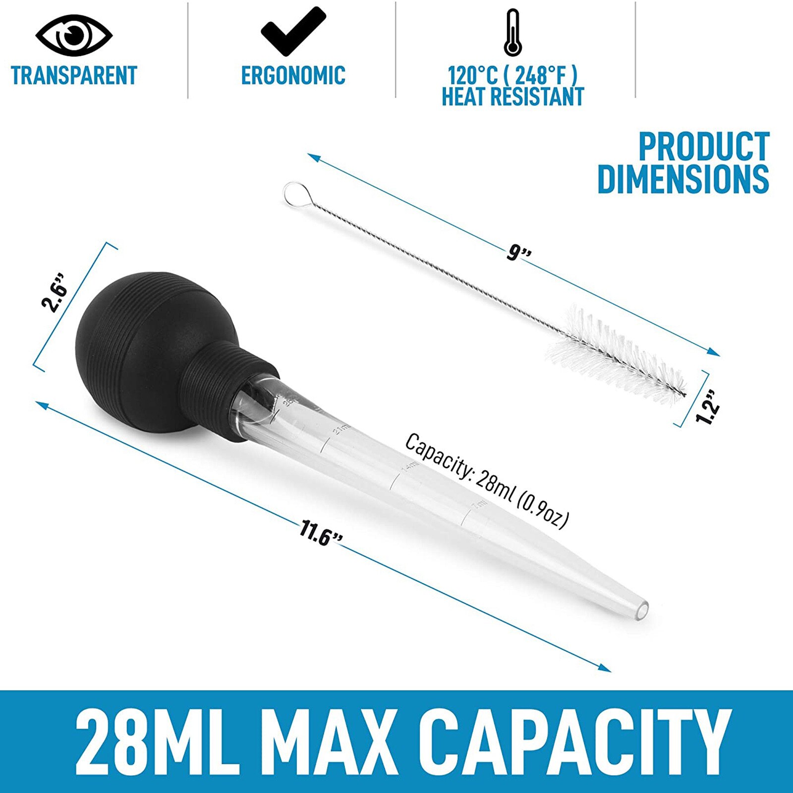 Food Grade Syringe Baster For Cooking Basting With Detachable Round Bulb Turkey Oil Dropper Chicken Barbecue Food