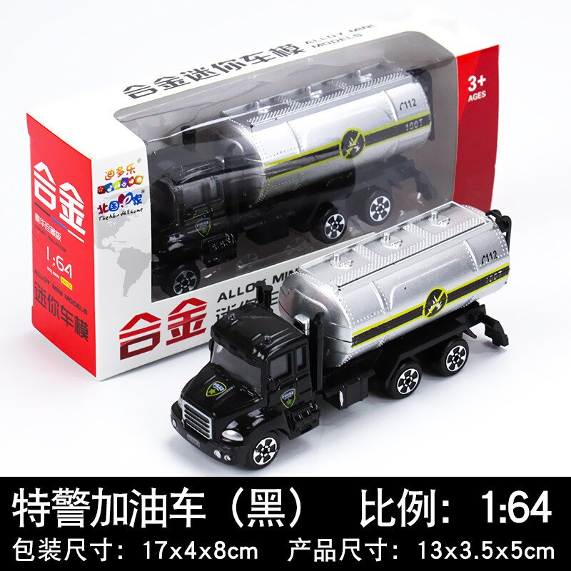 CHILDREN'S Toy 1:64 Alloy Car Model Engineering Police Series Model Colorful Box Packaging: Metal Car  S1 SWAT Fuelling Vehicle Black