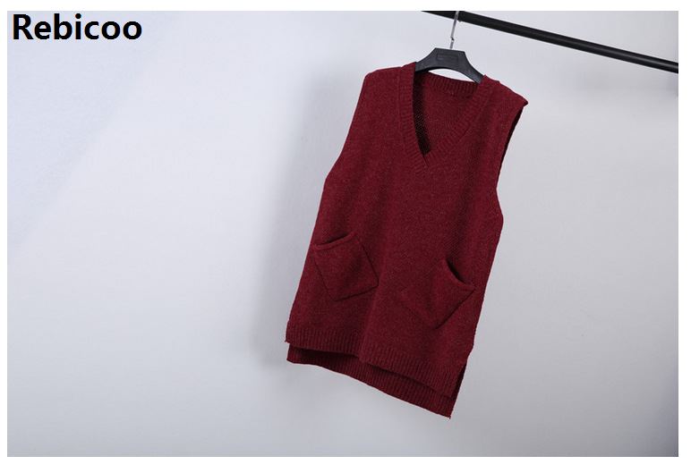 Vår høst vester vest ermeløs v-hals lang strikket dameklær fritidsgenser vester one size colete feminino