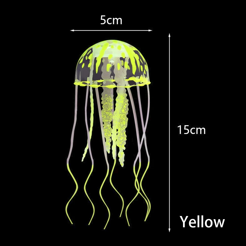 Künstliche Aquarium Ornament leuchtende Quallen Silikon schwimmende fluoreszierende Aquarium Ornamente Unterwasser Landschaftsbau Dekor: Black