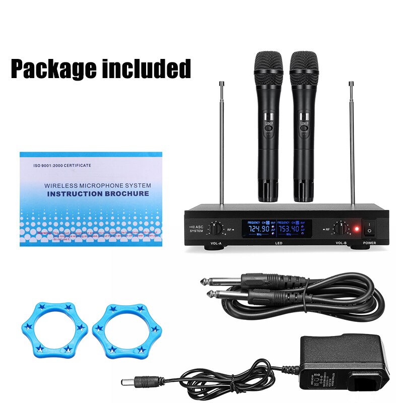 Efficient UHF Wireless Microphone System 2 Channel 2 Cordless Handheld Mic Kraoke Speech Party Cardioid Microphone 50M Receive