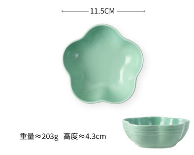 Céramique en forme de fleur profonde multicolore | Plat, soupe au riz, assiette à spaghetti, bol de collation aux fruits, assiettes à salade, fournitures de table pf9064: green-S
