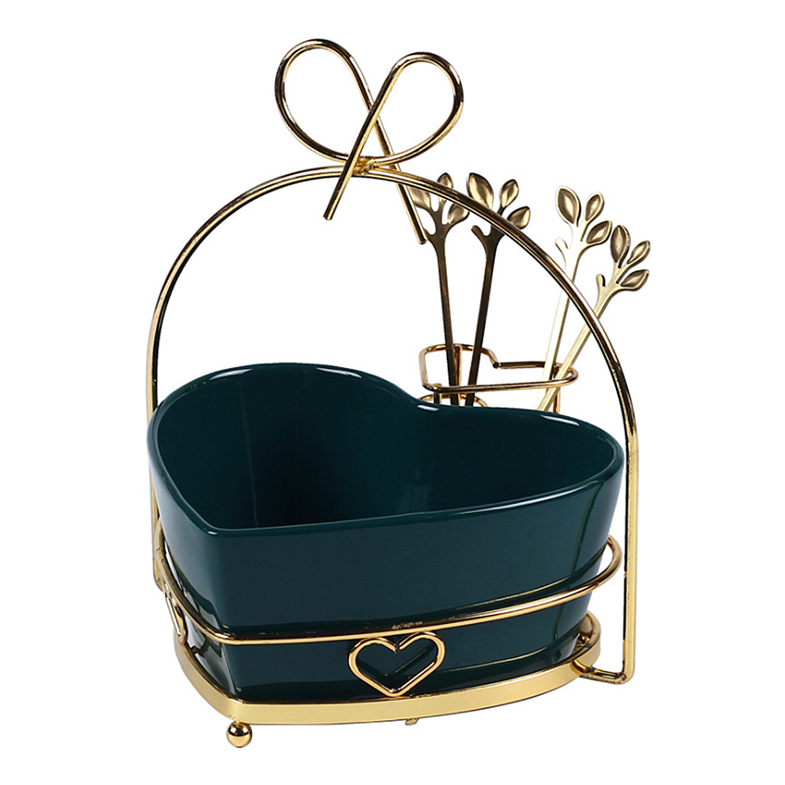 Heart-shaped Ceramics Fruit Tray 650ML Salad Bowl Handicraft Kitchen Tools Iron Art Beautiful Home Friendly Storage Box: green A2