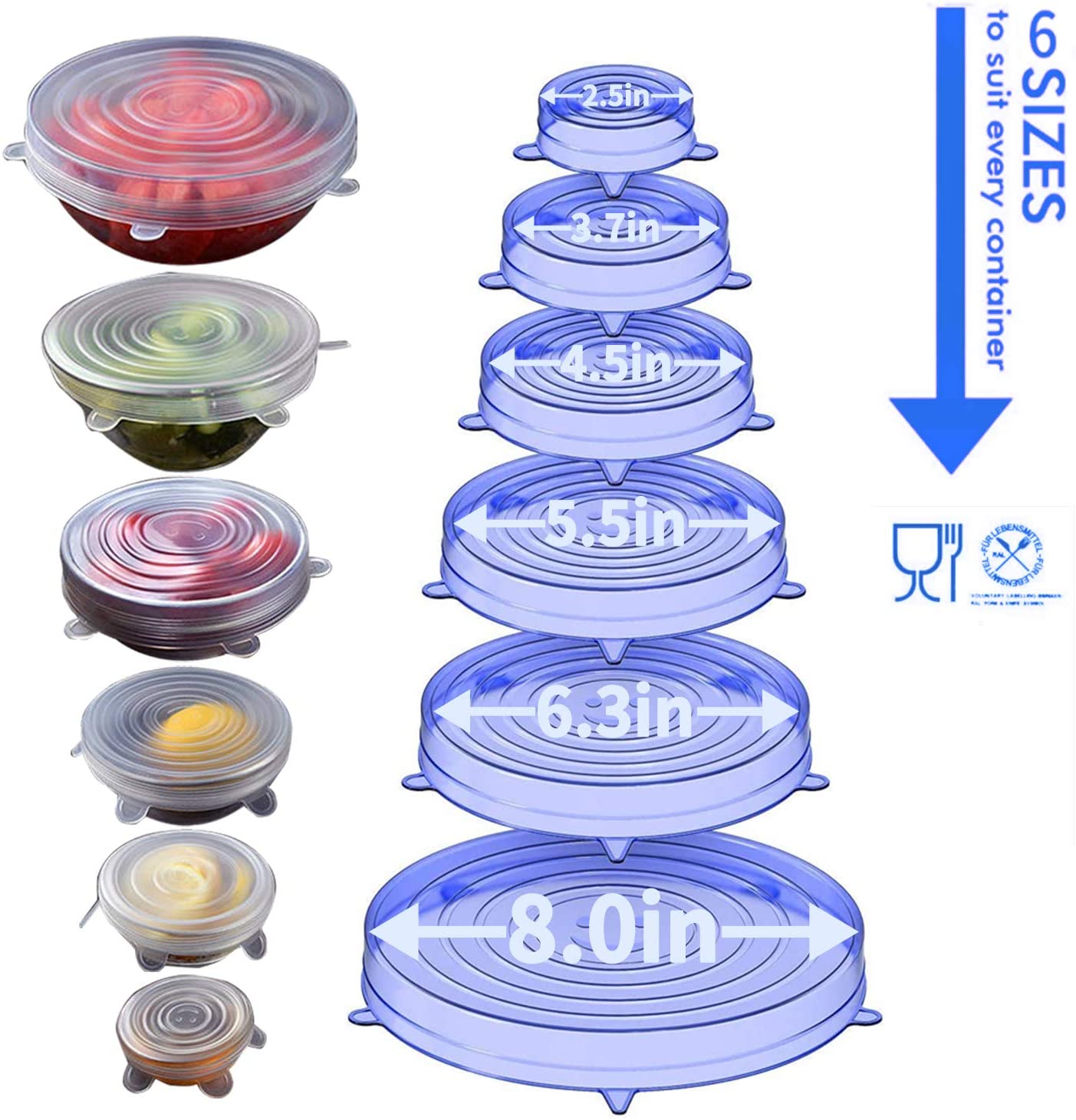 6 pezzi coperchi elastici in silicone riutilizzabili coperchi ermetici per alimenti che mantengono freschi sigilli ciotola copertura elastica per avvolgere accessori da cucina