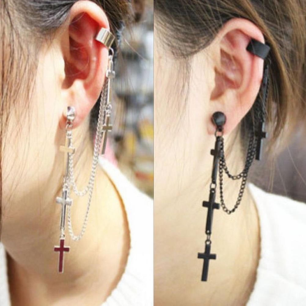 1 Pcs Mode Kruis Kwastje Kettingen Oor Manchet Oorbellen Voor Vrouwen Meisjes Gothic Punk Stijl Cross Hanger Clip Oorbel Trendy sieraden