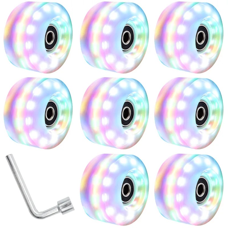Transparentes blinkendes Rad, Inline-Rollschuhe, universelles PU-Leuchtrad, für drinnen und draußen, Rollschuhe, zweireihiges Rad, Eislaufen: Rosa