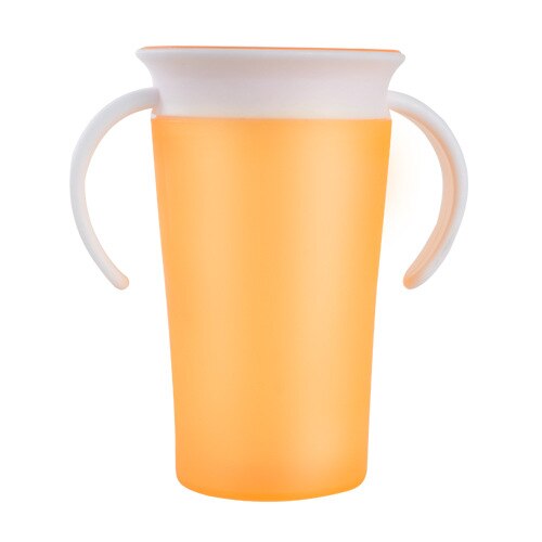 360 grader kan drejes baby læring drikke kop med dobbelt håndtag flip låg lækagesikker magiske spædbørn kopper har cup cover: Gul