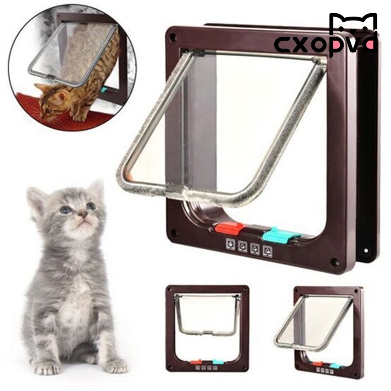 Puerta con solapa para perro y gato, puerta de seguridad de 4 vías con solapa para gatos, gatito, puerta de plástico ABS para perros pequeños, chapa con Chip para puerta de Mascota