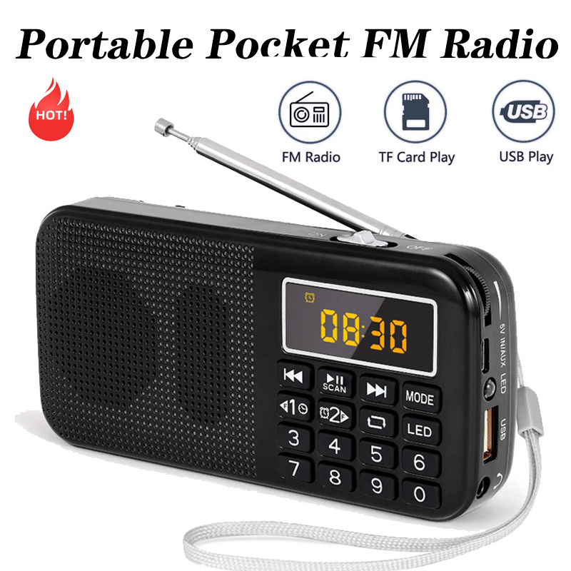 Bärbara fm-radioapparater digitalradio led-display uppladdningsbar radio usb/sd/tf/aux-spelare